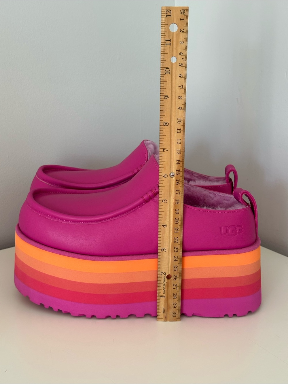UGG Hot Pink Platform Clog with Multicolor Striped Sole Sz 7 - Picture 8 of 14